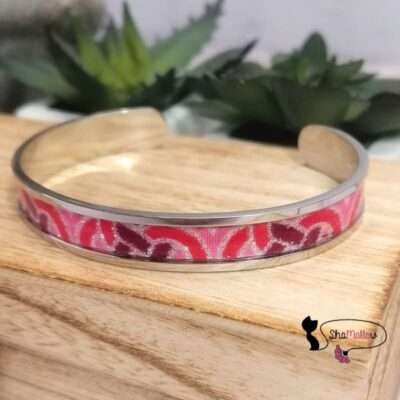 bracelet jonc manchette en wax géométrique rose paillettes argentées