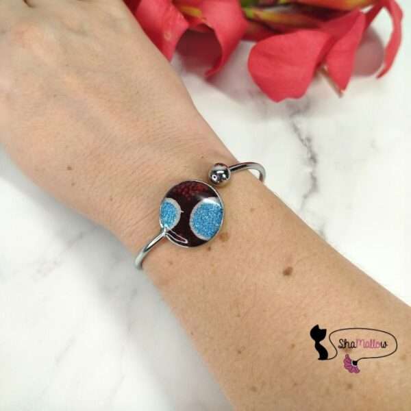 Bracelet jonc bleu turquoise et marron en acier inoxydable