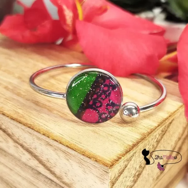 Bracelet jonc vert et rose en acier inoxydable