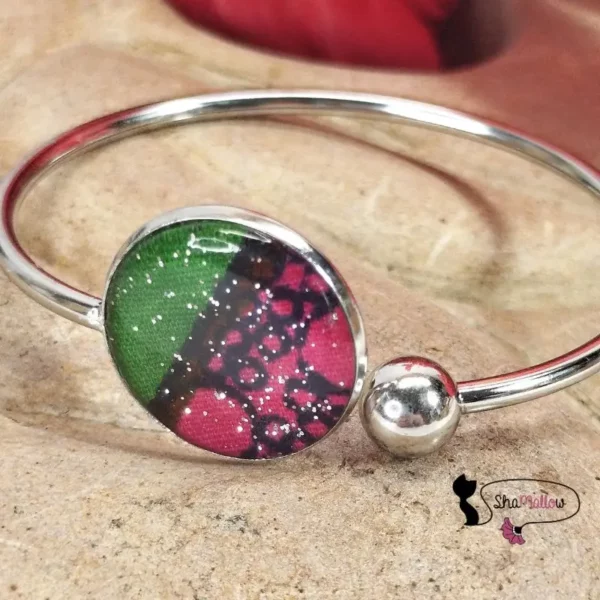 Bracelet jonc vert et rose en acier inoxydable