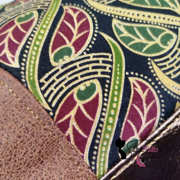 Pochette Okala en tissu wax feuillage vert & similicuir bronze – Image 5