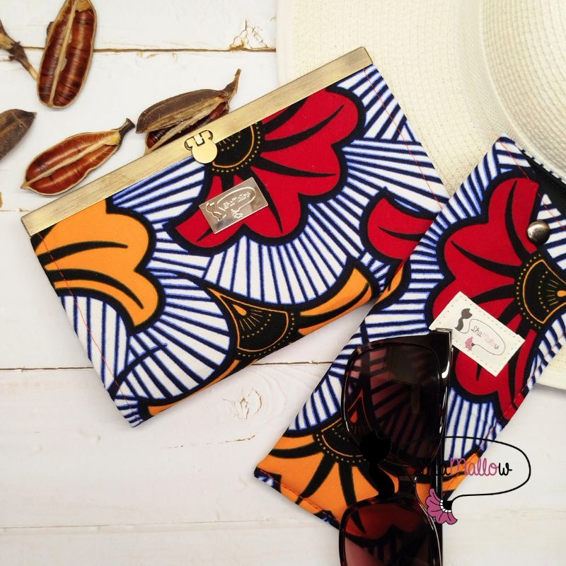 Etui à lunettes en tissu wax fleur de mariage jaune et rouge (1)