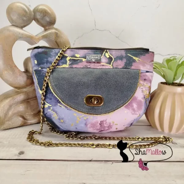 Sac bandoulière marbré gris et rose avec dorure