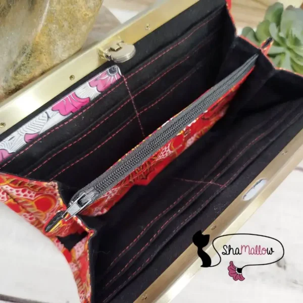 Portefeuille en wax rouge oriental et doré – Image 2