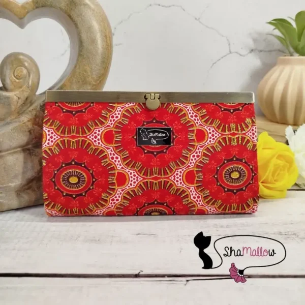 Portefeuille en wax rouge oriental et doré
