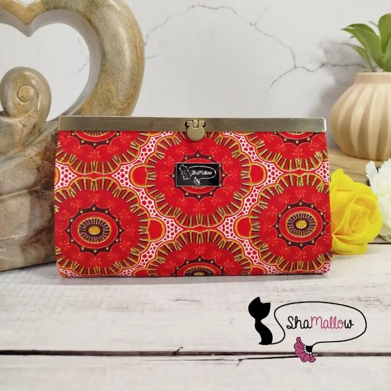 Portefeuille en wax rouge oriental et doré