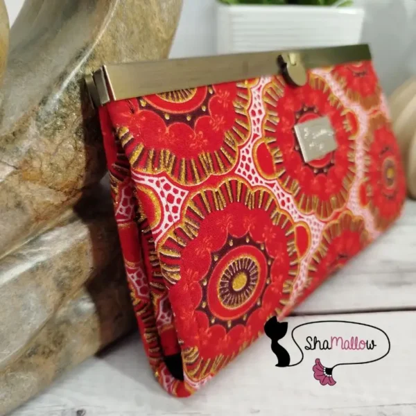Portefeuille en wax rouge oriental et doré – Image 3