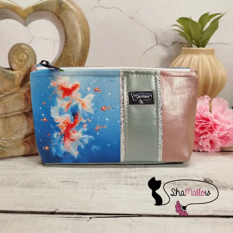 Trousse Océane - vert d'eau et rose poudré irisé
