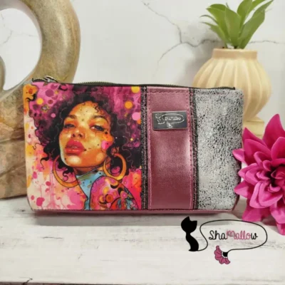 Trousse Tina – similicuir bordeaux et gris vieilli