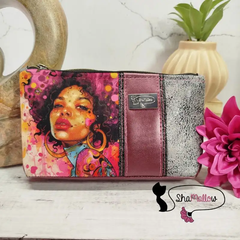 Trousse Tina - similicuir bordeaux et gris vieilli