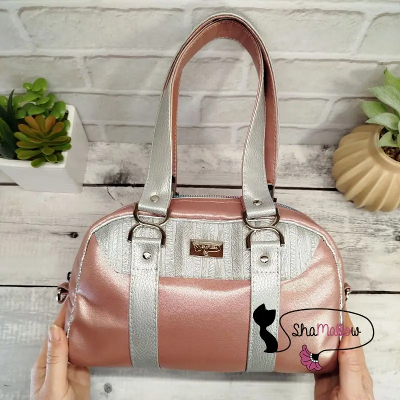 Sac rétro rose poudré et gris argenté