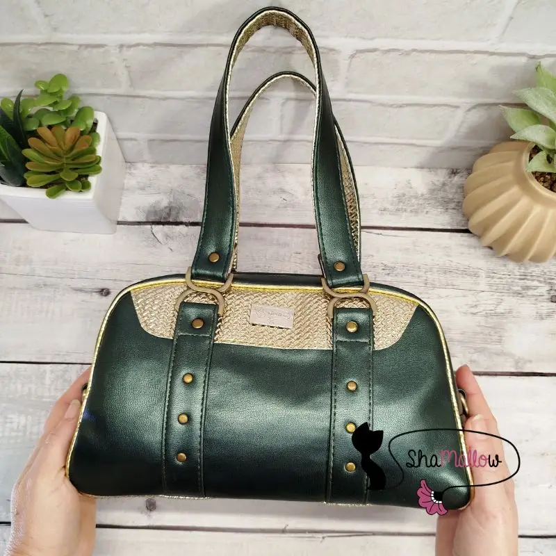 Sac rétro vert émeraude et doré effet tissé